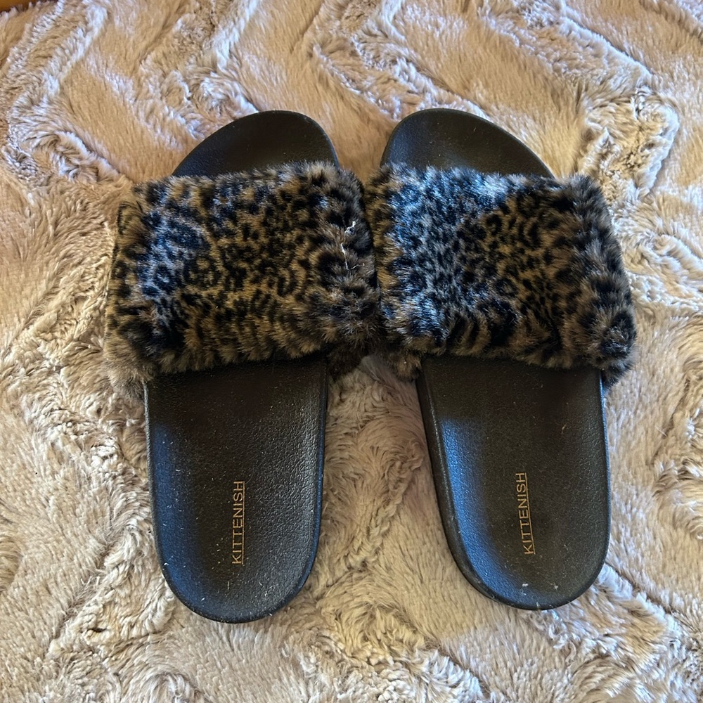 Kittenish Animal Print Fury Slides
